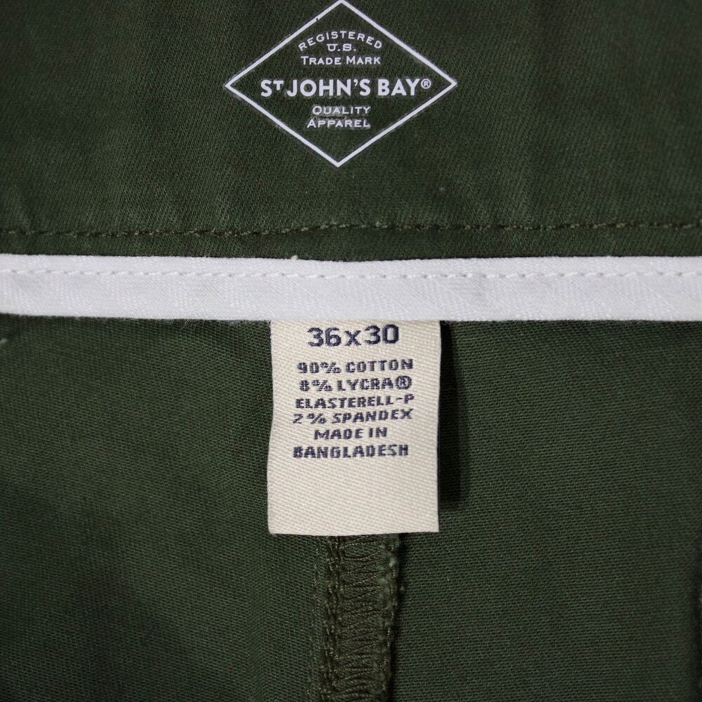 NWT St. John's Bay Stretch Chino Slim Fit Flat Front Pant Army Green Men 36x30 - Picture 8 of 11